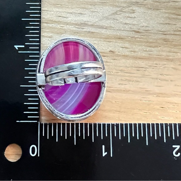 New Pink Botswana Agate Stone Silver Overlay Ring Size 5.5 - Picture 6 of 9